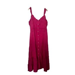 Gap Pink Button Up Midi Dress Eyelet Tiered‎ Cottage Core Dainty Prairie XXL